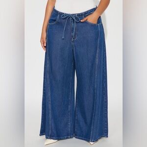 Fashion Nova Indigo Wide Leg Tie-Waist Jeans